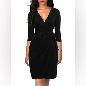 Women's‎ Classic 3/4 Sleeve V Neck Sheath Casual Work Wrap Dress NWT Size S